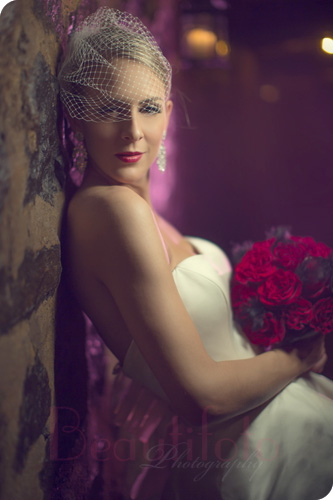 A portrait of a beautiful bride taken by Beautifoto at Velvet night club at Auberge st-Gabriel at the Old Port in Montreal