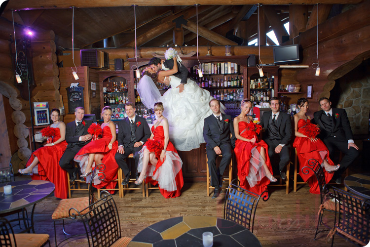 bridal party at a bar in Mont tremblant